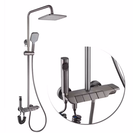 4 Function Piano Design Metal Gun Brass Bathroom Shower System Wall Mount Faucet Shower Set