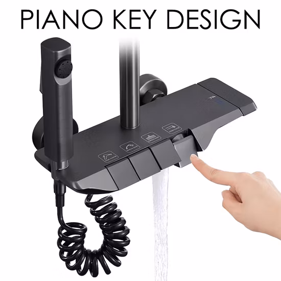 4 Function Piano Design Metal Gun Brass Bathroom Shower System Wall Mount Faucet Shower Set